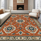 Terracotta Crimson Floral Medallion Rug