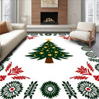 Festive Green Christmas Tree Border Rug