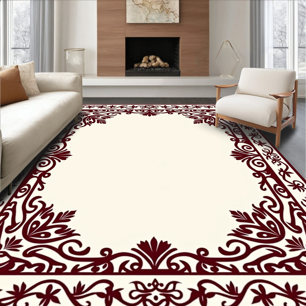 Crimson Floral Border Frame Rug