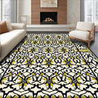 Black Gold Intricate Floral Lattice Art Rug