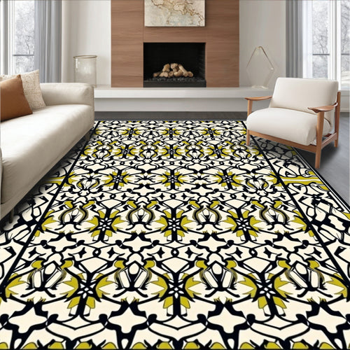 Black Gold Intricate Floral Lattice Art Rug
