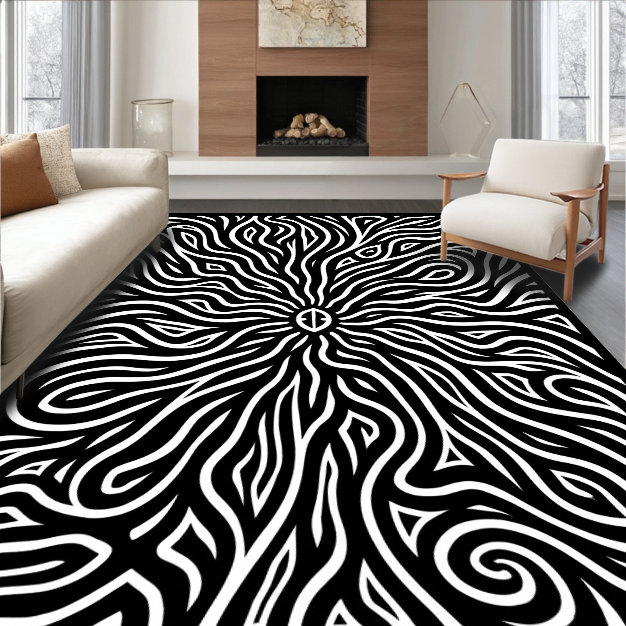 Monochromatic Abstract Organic Swirl Rug