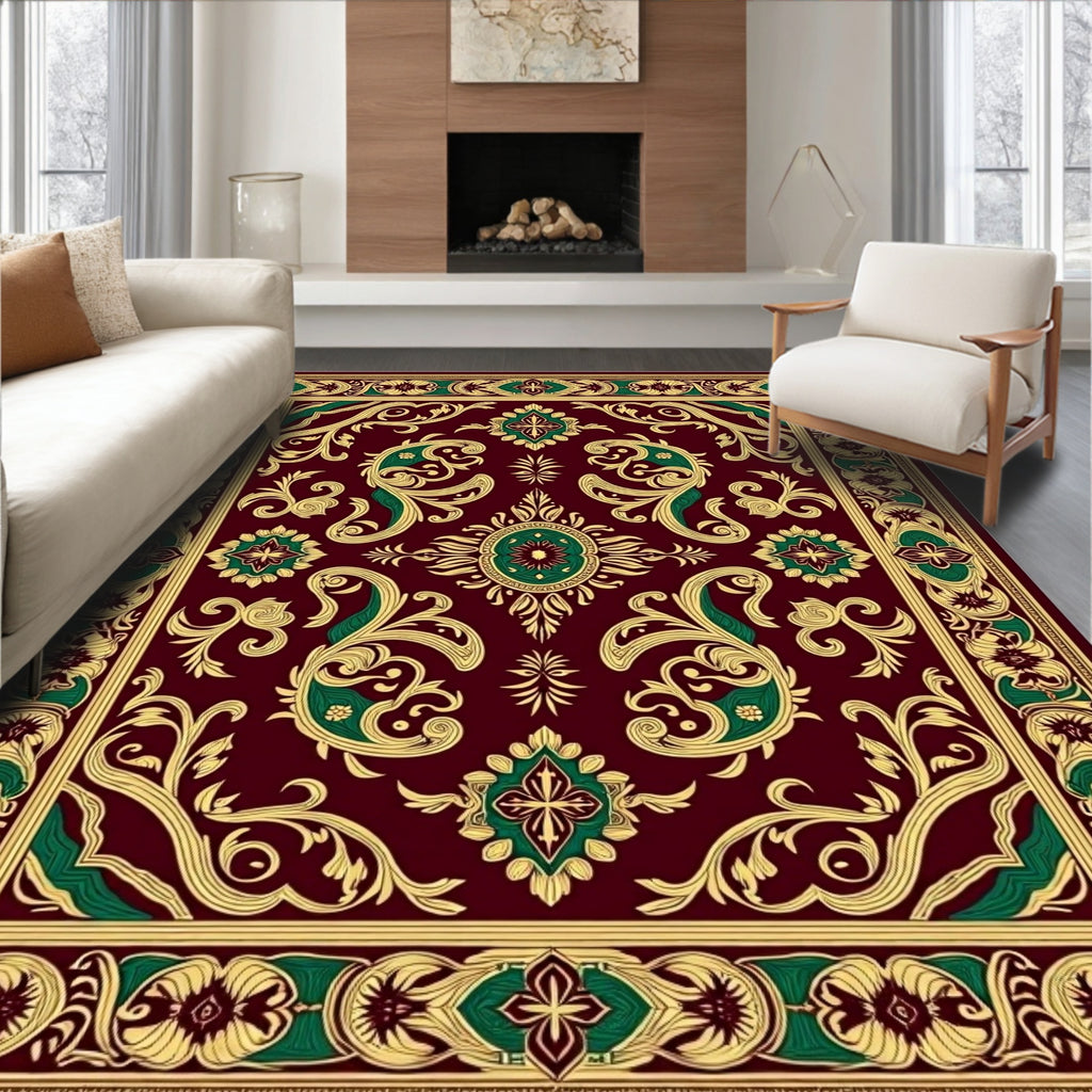 Crimson Gold Green Ornate Floral Rug