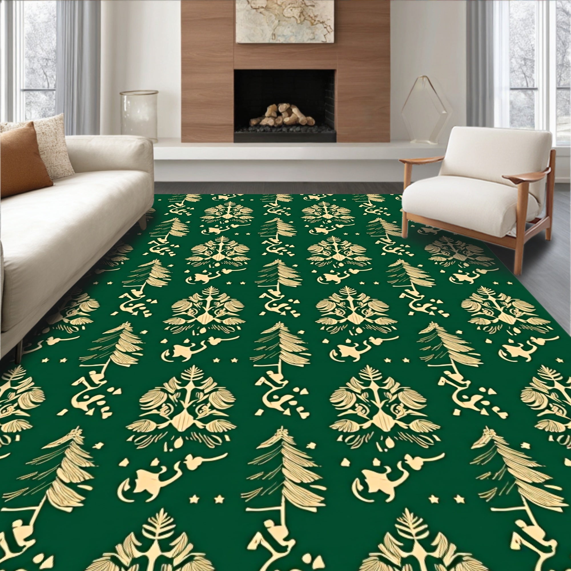 Golden Evergreen Folk Chiming Spirits Rug