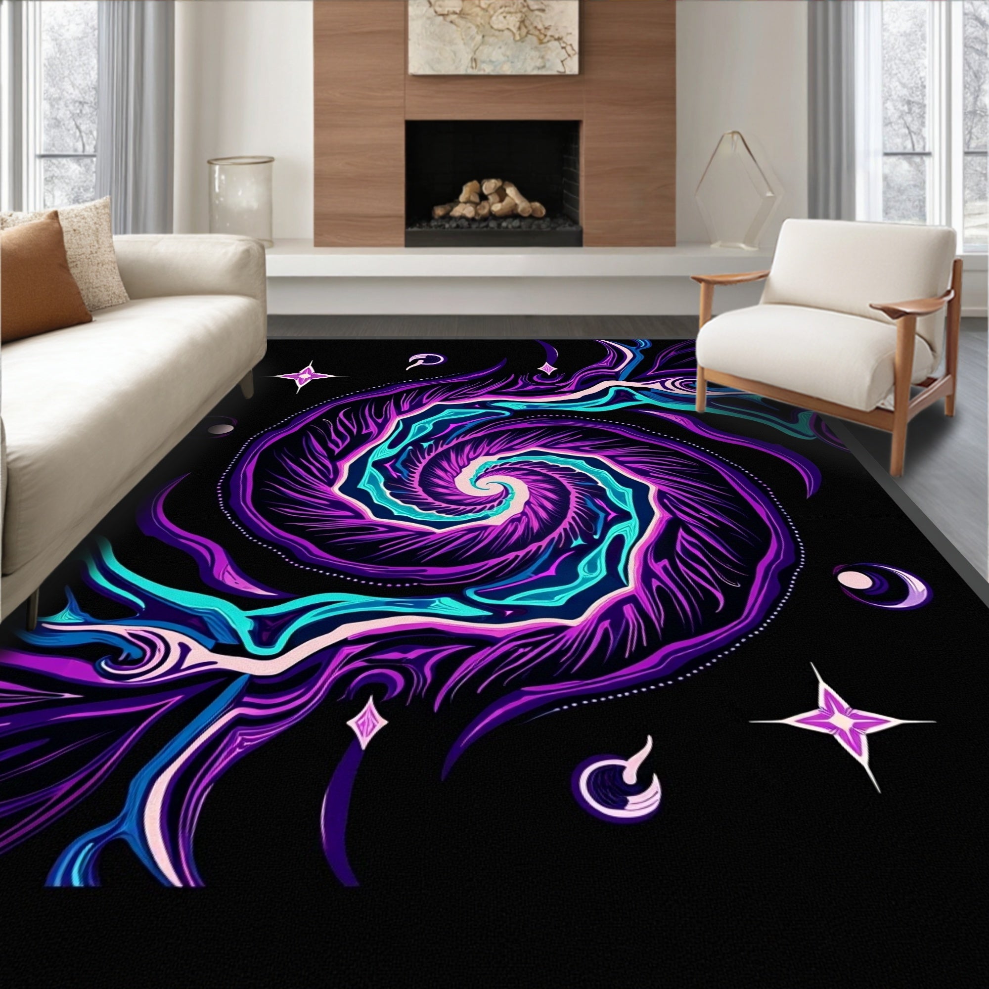 Vibrant Purple Cosmic Swirl Rug