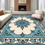 Ornate Teal Floral Arabesque Rug