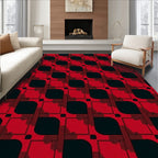Bold Red Black Geometric Layered Rug