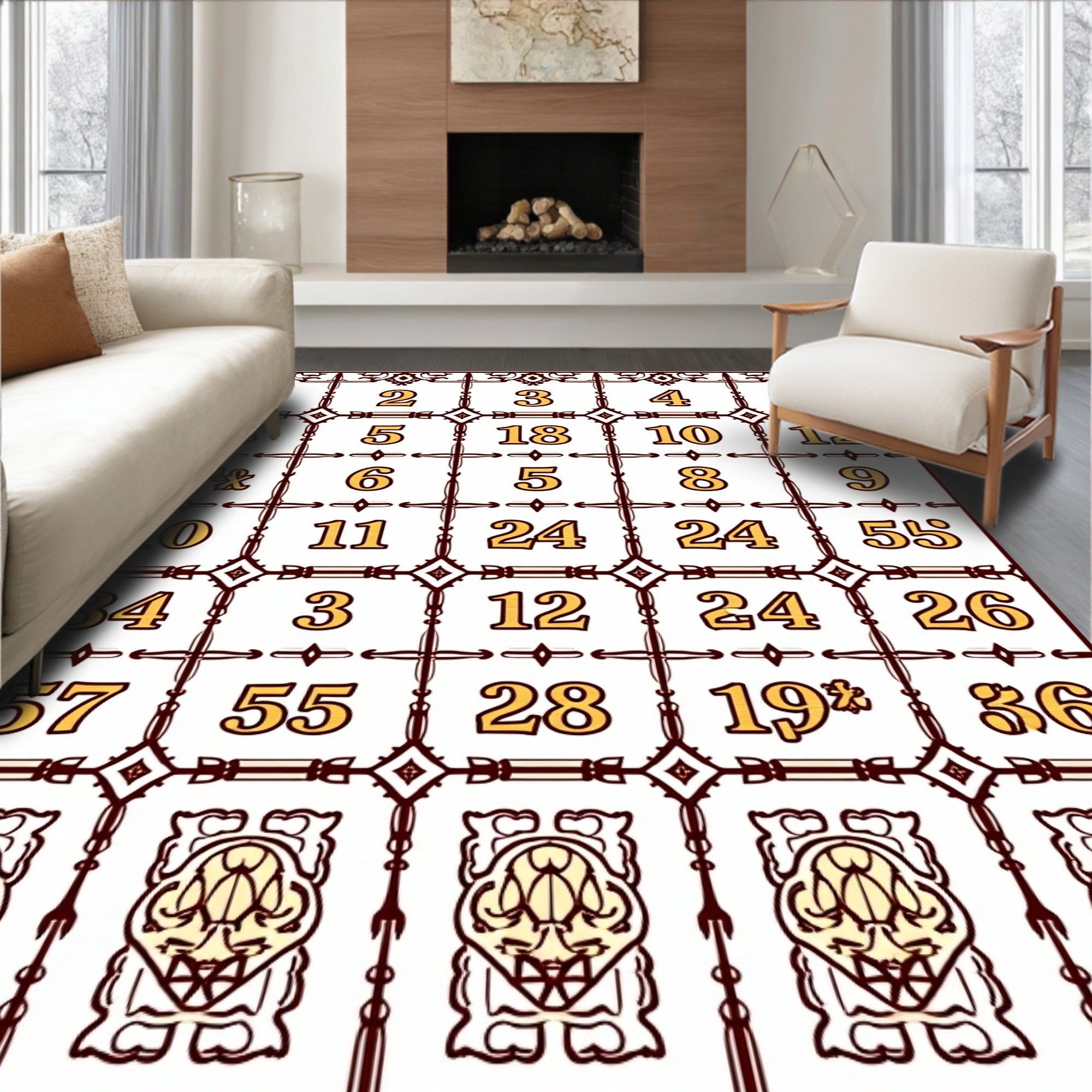 Classic Crimson Tiled Number Grid Rug