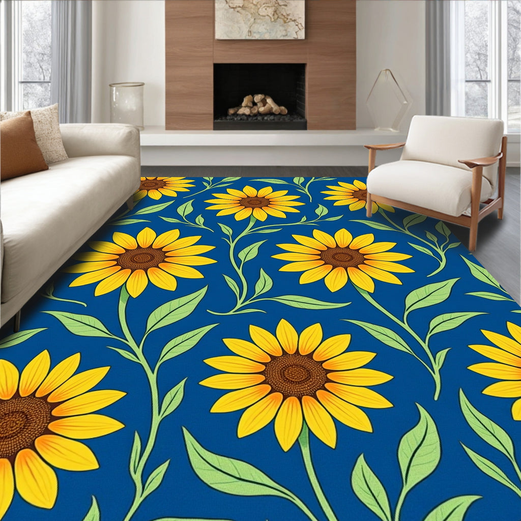 Sunny Yellow Sunflower Vine Garden Rug