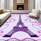 Purple Eiffel Tower Floral Swirl Rug
