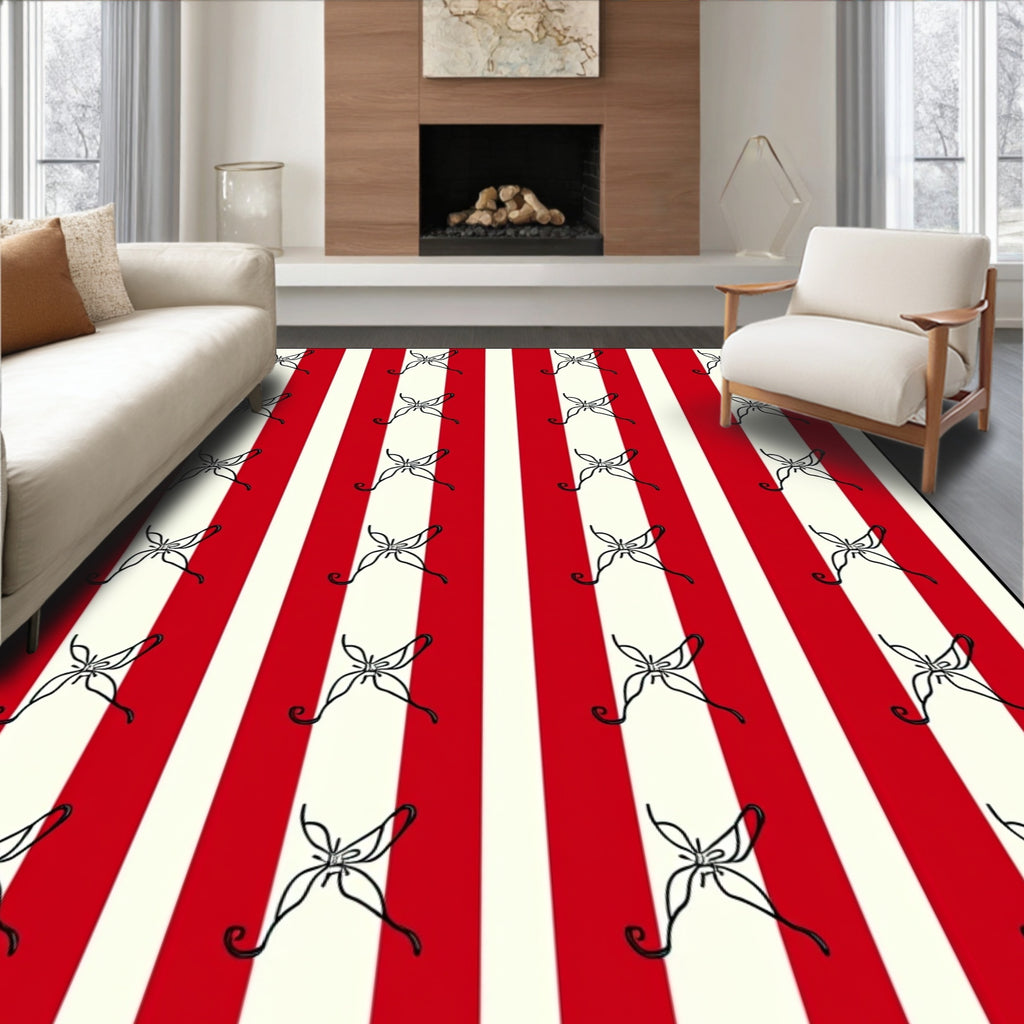 Bold Red Cream Stripe Butterfly Rug