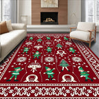 Crimson Elf Tree Holiday Celebration Rug
