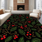 Festive Green Pine Red Berry Swirl Rug