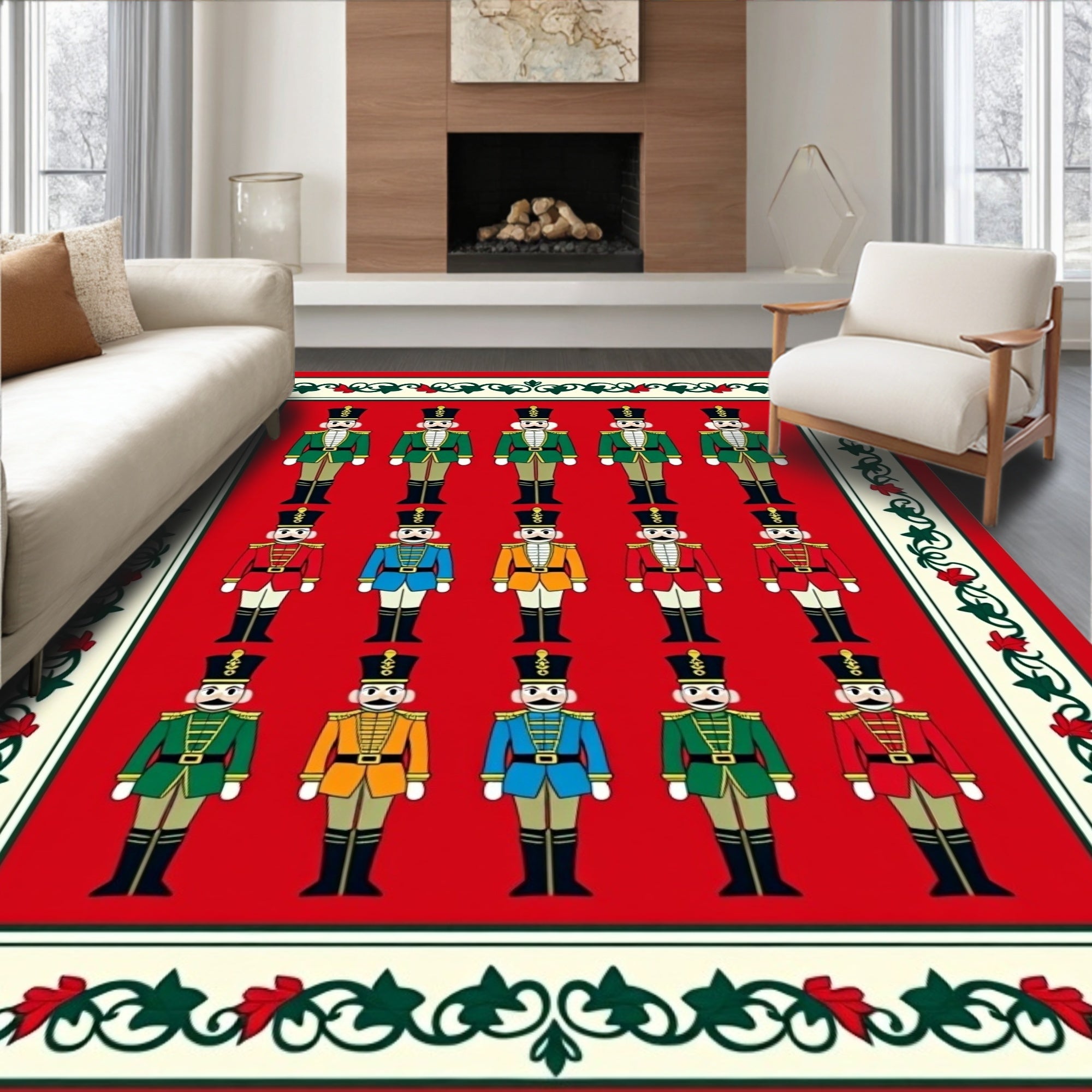 Crimson Red Nutcracker Soldier Array Rug