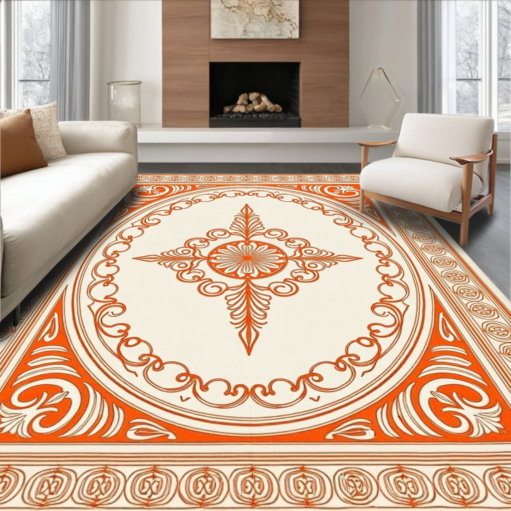 Orange Cream Medallion Frame Rug
