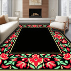 Red Floral Border with Mint Green Leaves Rug