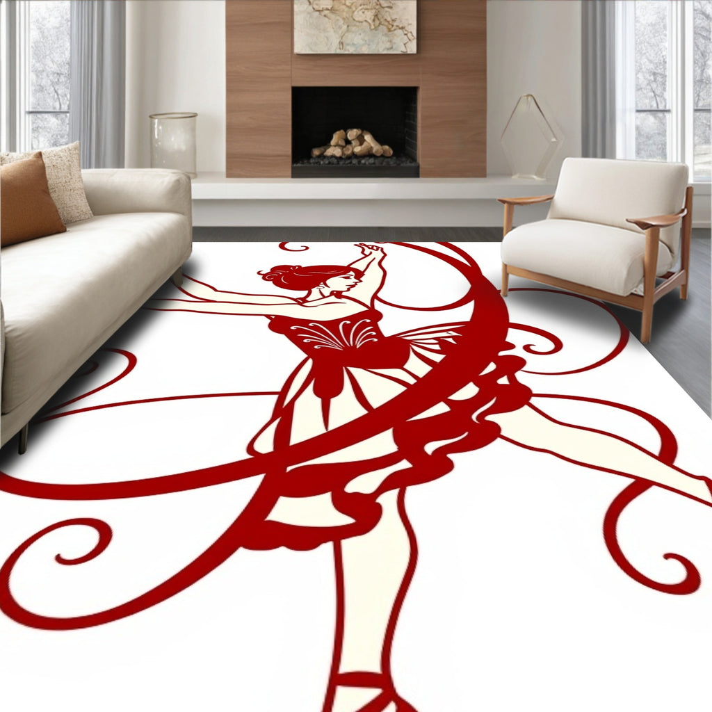 Red Dancer Flowing Ribbons Outline Rug