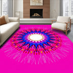 Vibrant Pink Blue Sunburst Mandala Rug