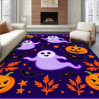 Playful Purple Ghost Pumpkin Stars Rug