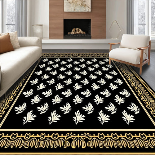 Black Cream Leafy Border Rug