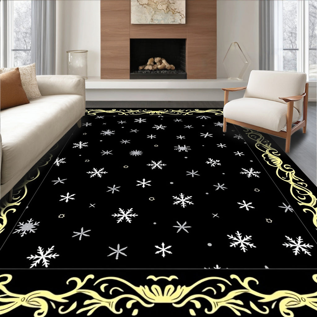 Winter Snowflakes Gold Ornament Rug