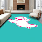 Happy White Ghost Teal Whimsical Rug