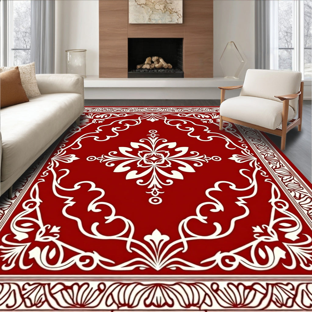 Crimson Cream Flourish Medallion Rug
