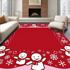 Joyful Snowman Snowflake Border Red Rug