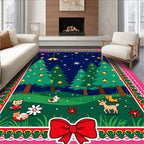 Festive Christmas Trees Night Scene Rug