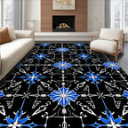 Vibrant Blue Starburst Medallion Black Rug