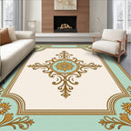 Ornate Golden Floral Mint Medallion Rug