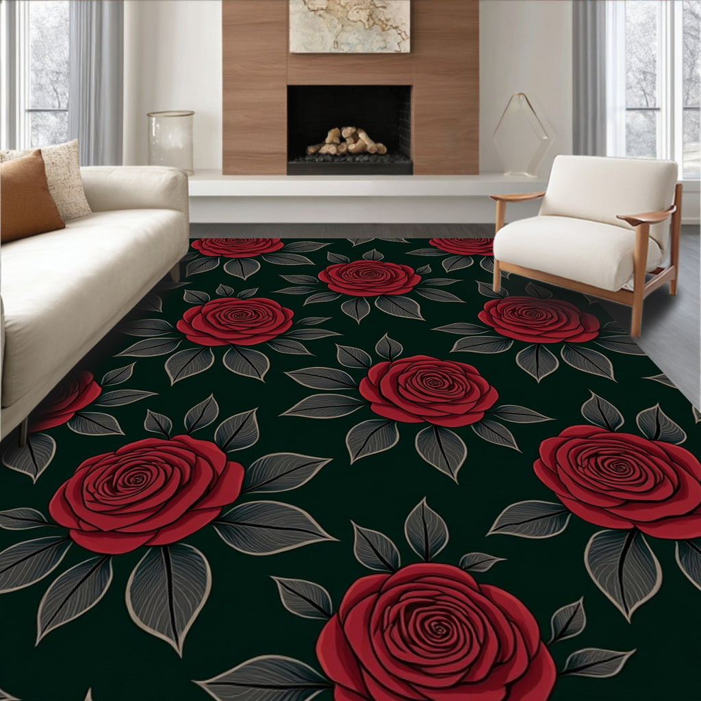 Red Rose Botanical Medallion Rug