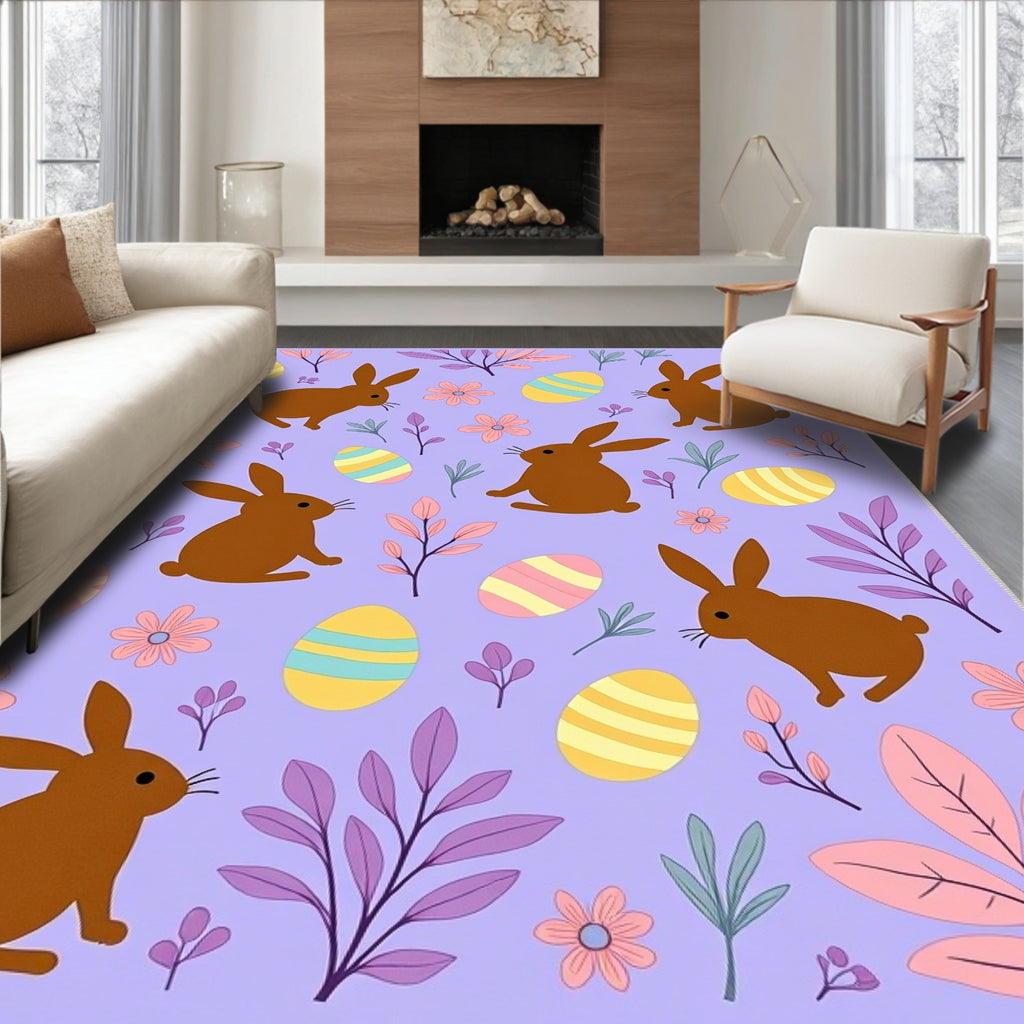 Brown Bunny Easter Egg Meadow Rug