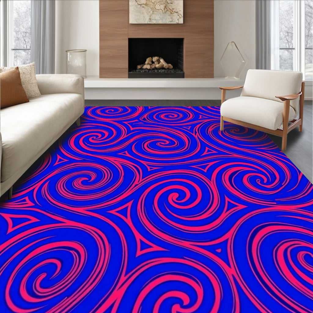 Bold Blue Pink Swirls Vortex Rug