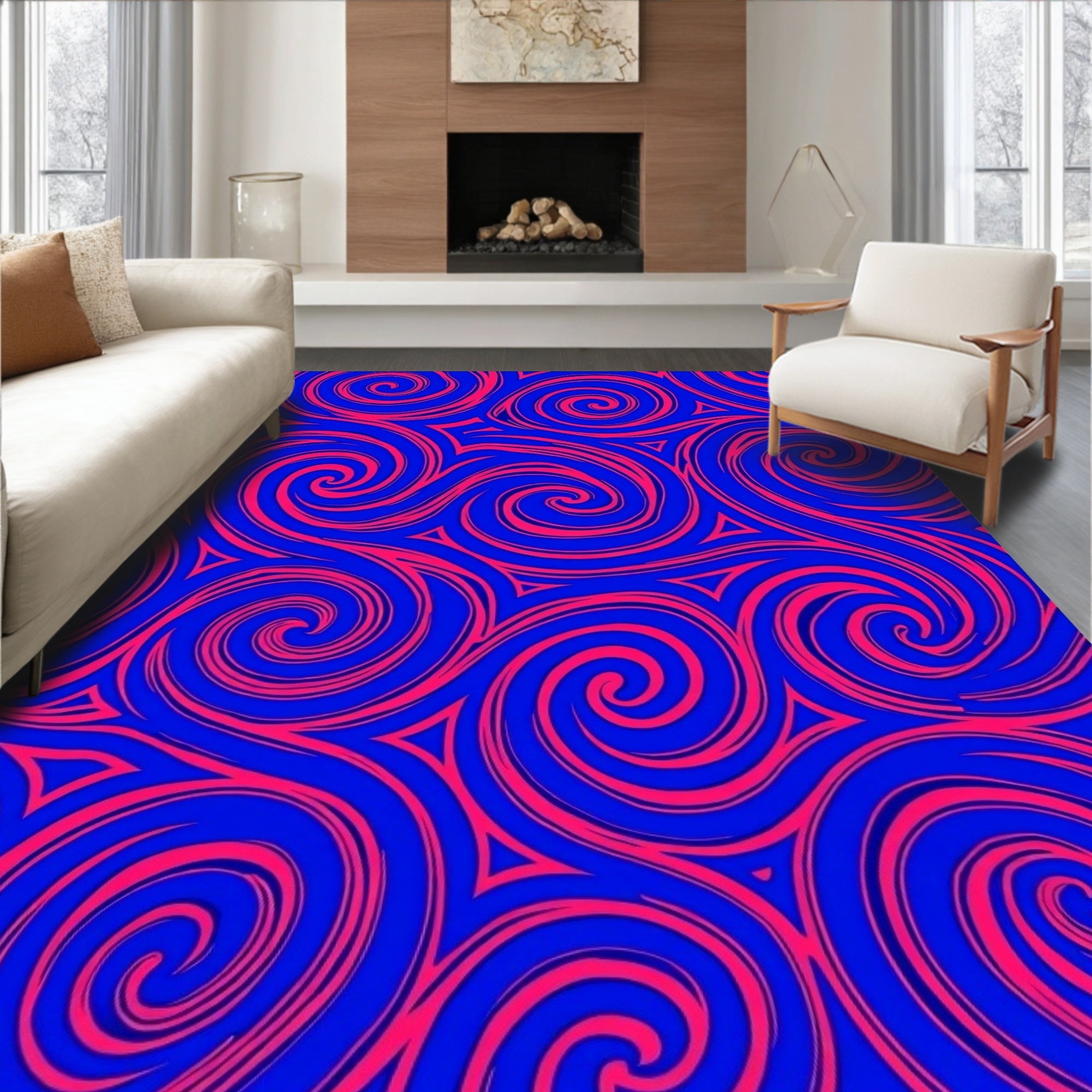 Bold Blue Pink Swirls Vortex Rug