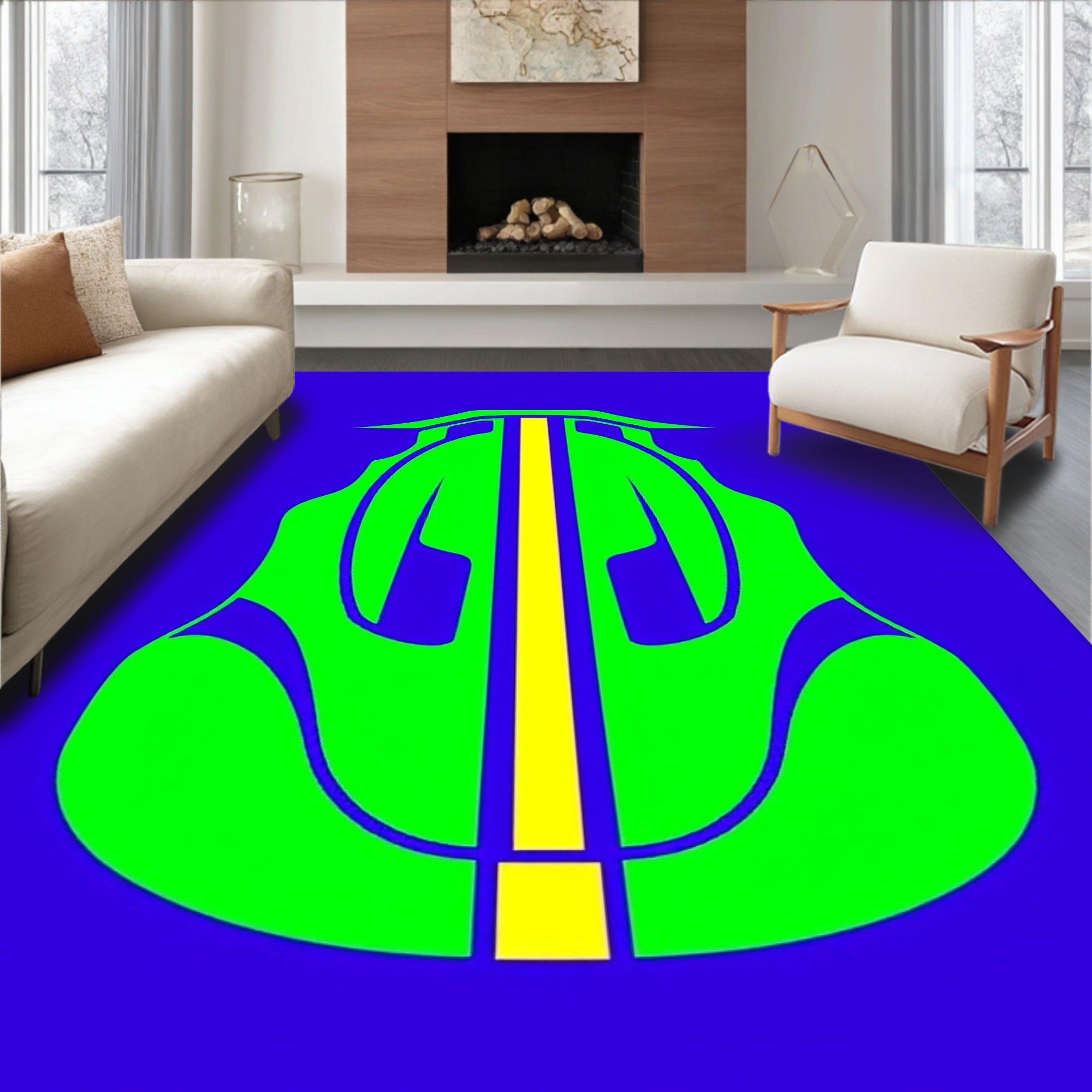 Bold Neon Green Abstract Shape Rug