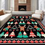 Festive Reindeer And Pine Trees Rug