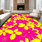 Bright Pink Yellow Floral Collage Rug