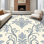 Pale Cream Blue Floral Serpentine Vines Rug