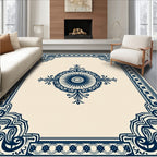 Dark Blue Intricate Floral Frame Rug