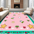 Pink Star Holiday Cookie Border Rug