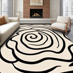 Abstract Black Swirl Cream Background Rug