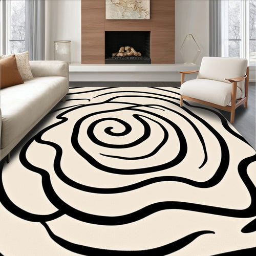 Abstract Black Swirl Cream Background Rug