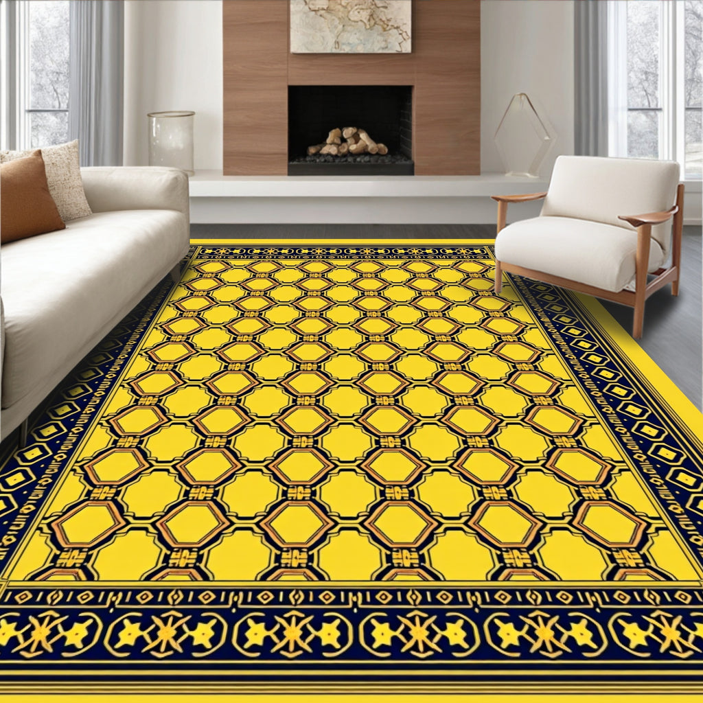 Golden Yellow Hexagonal Lattice Border Rug