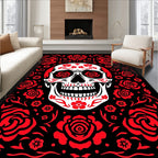 Red Skull With Roses And Floral Swirls Rug