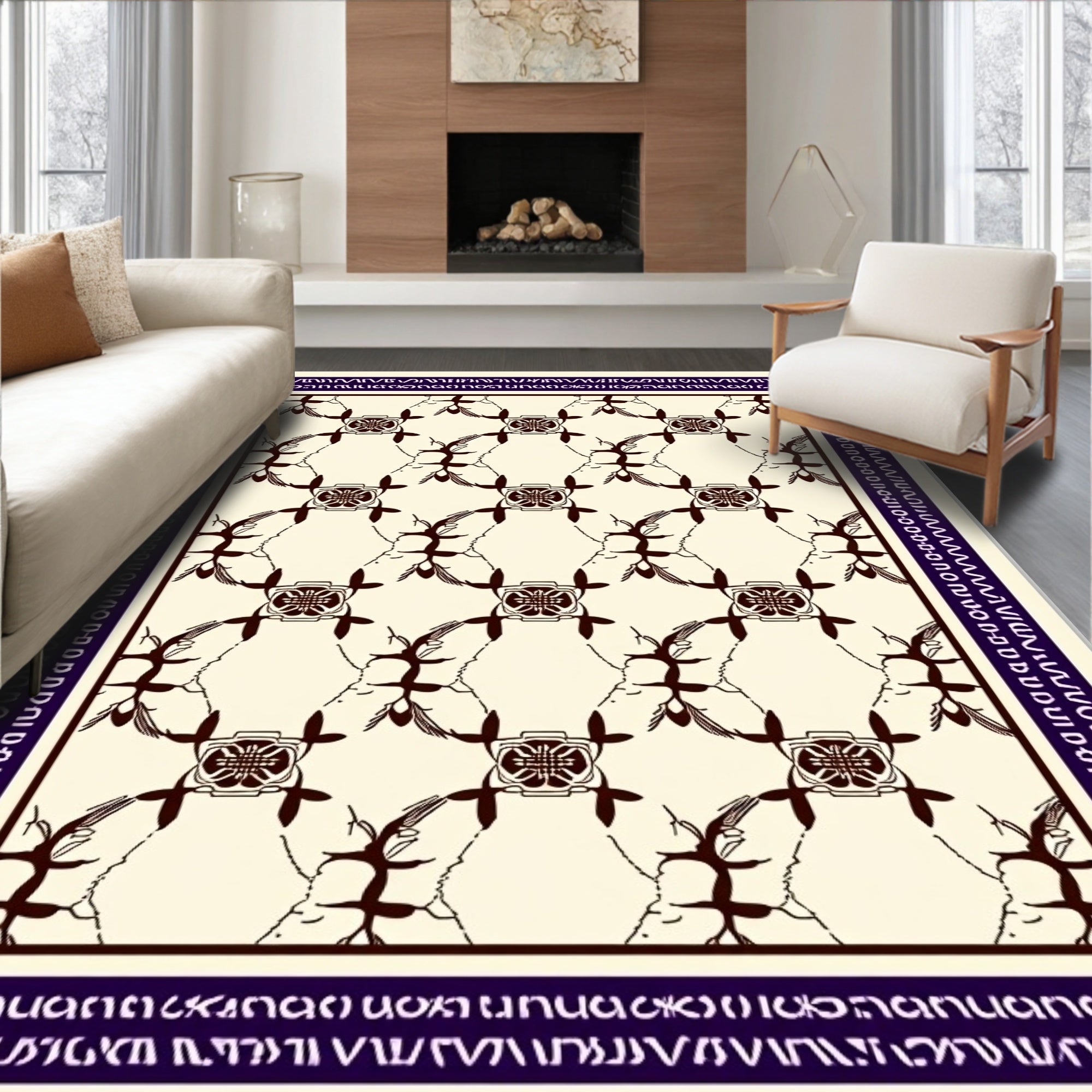 Ornate Brown Vine Lattice Rug