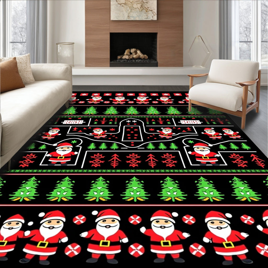 Holiday Christmas Santa Claus Trees Rug