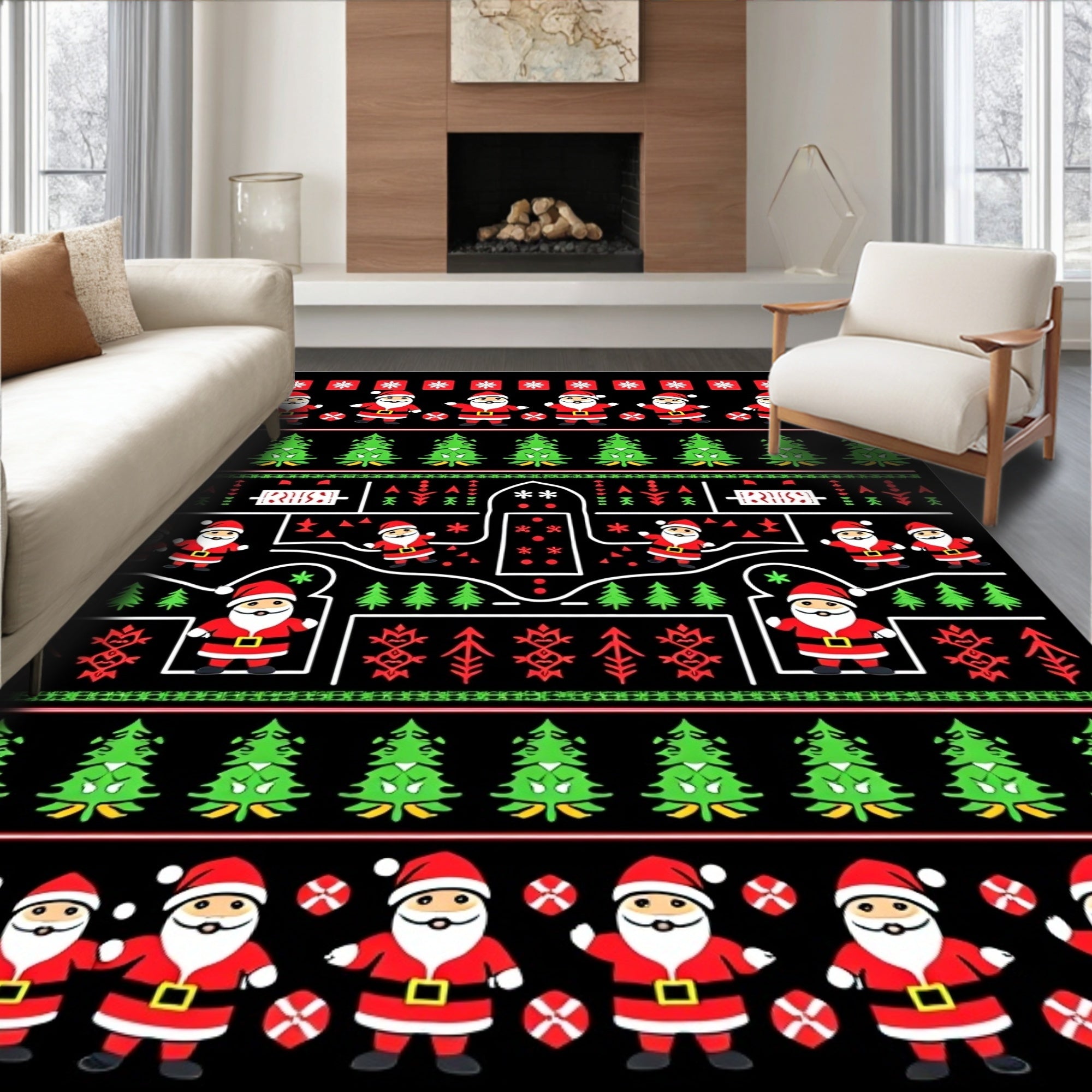 Holiday Christmas Santa Claus Trees Rug