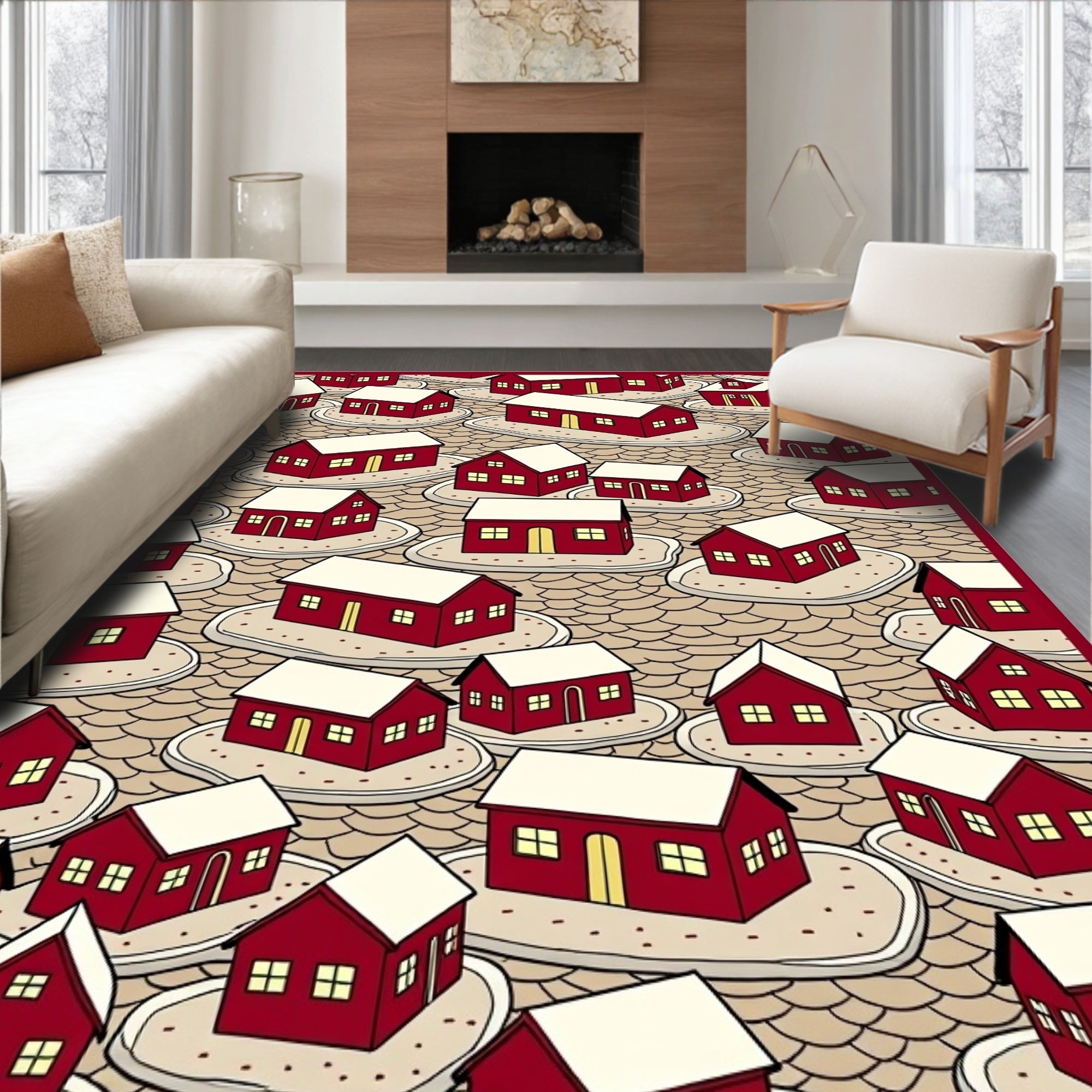 Crimson Townhouse Cluster Rug