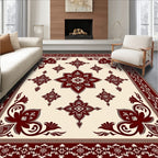 Rich Crimson Geometric Bloom Border Rug